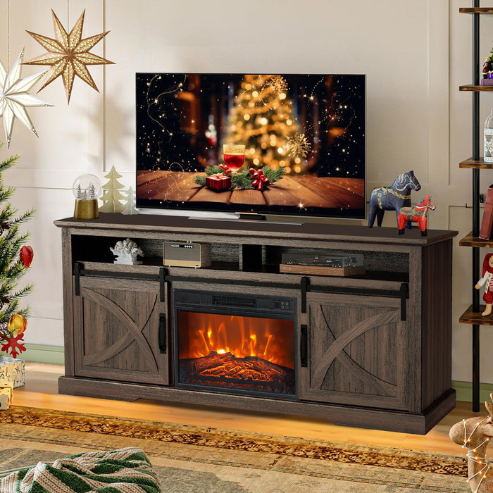 68" Farmhouse TV Stand with 23" Insert Opening Electric Fireplace - Sweatfully