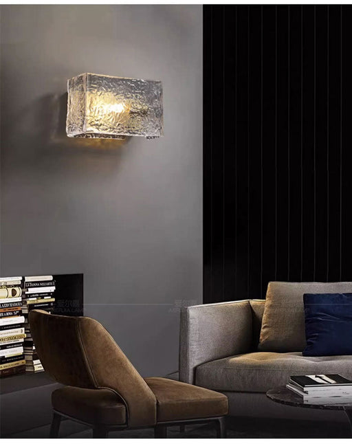 Water Pattern Glass Square Wall Sconce Lamp - Sweatfully
