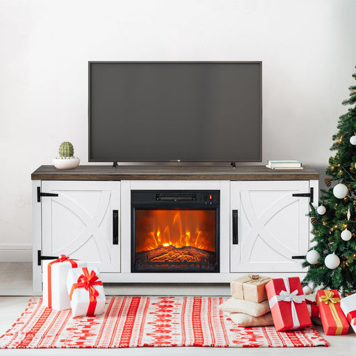 58" Farmhouse TV Stand with 18" Insert Electric Fireplace for Living Room - Sweatfully