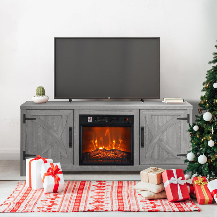 58" Farmhouse TV Stand with 18" Insert Electric Fireplace for Living Room - Sweatfully