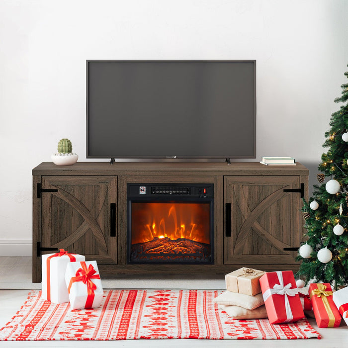 58" Farmhouse TV Stand with 18" Insert Electric Fireplace for Living Room - Sweatfully