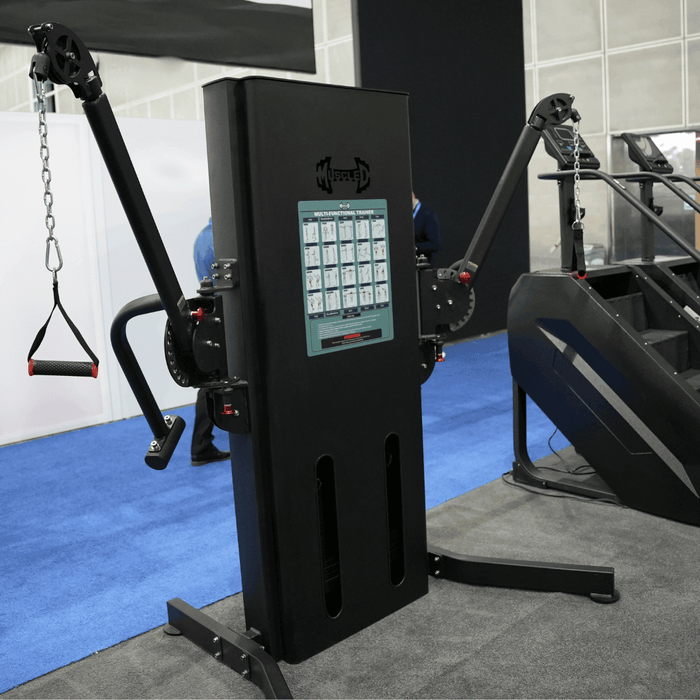 Megatron Multi-Functional Trainer - Muscle D Fitness - Selectorized Weight Adjustment - Adjustable Arms - Single Handle Attachments - Sweatfully