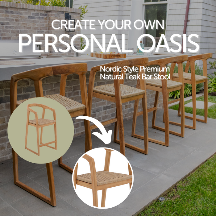 Ubud Natural Teak Indoor/Outdoor Bar Stool - Sweatfully