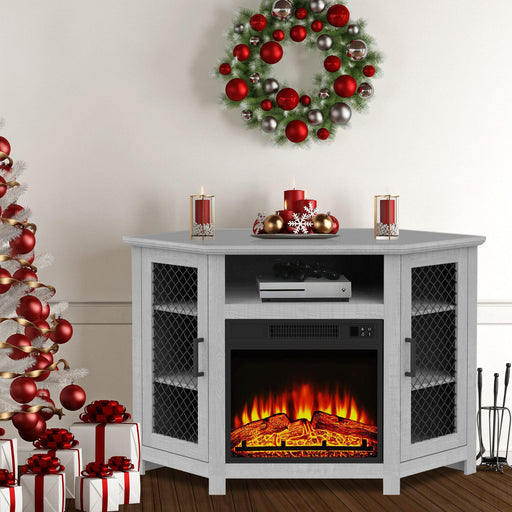45" Corner Electric Fireplace TV Stands Console Table with 2 Metal Mesh Doors - Sweatfully