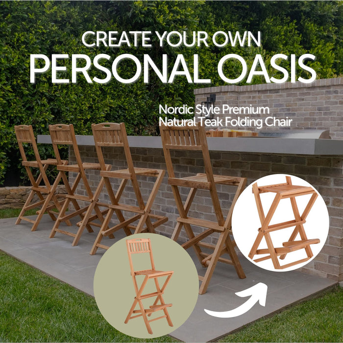 Emmett Natural Teak Indoor/Outdoor Folding Bar Stool - Sweatfully