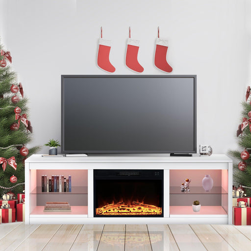 Modern 66" LED TV Stand with 23" Electric Fireplace for Living Room - Sweatfully
