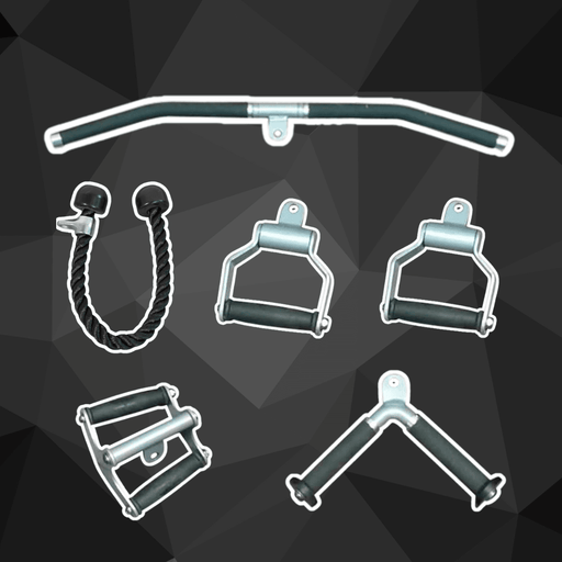 Base Cable Attachment Kit - Cable attachment kit #1 - Muscle D Fitness - Triceps Rope, Lat Bar, Triceps Press-Down, Single Handles - Sweatfully