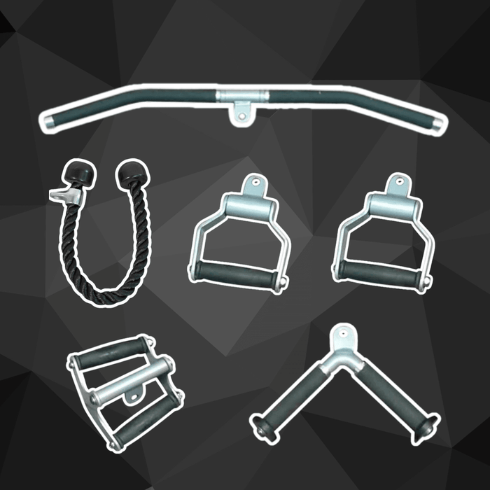 Base Cable Attachment Kit - Cable attachment kit #1 - Muscle D Fitness - Triceps Rope, Lat Bar, Triceps Press-Down, Single Handles - Sweatfully
