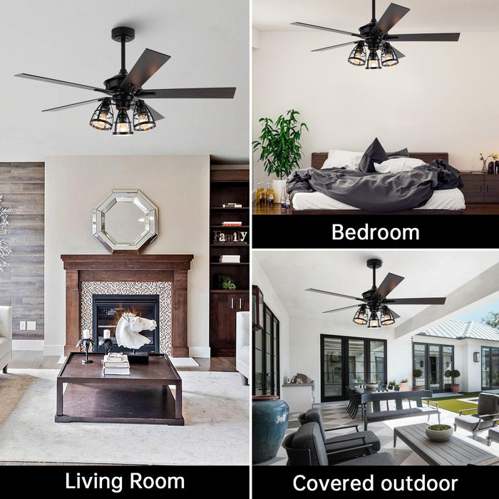 52" Kashmir Traditional Downrod Mount Reversible Ceiling Fan with Lighting and Remote Control - Sweatfully