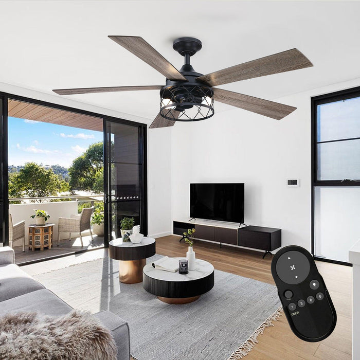 52" Windmill Industrial Downrod Mount Reversible Ceiling Fan with Lighting and Remote Control - Sweatfully