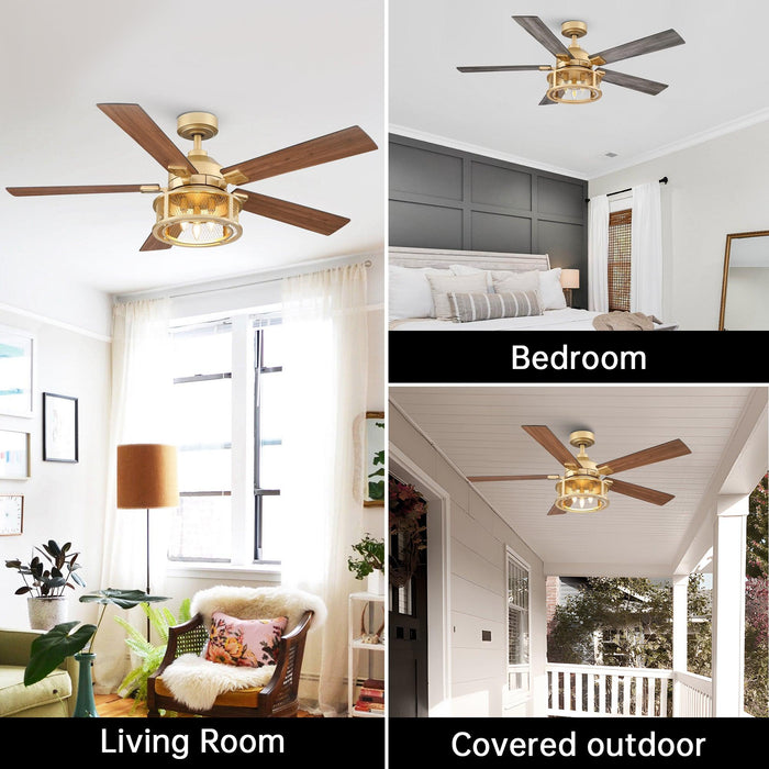 52" Lucknow Industrial Black Reversible Ceiling Fan with Lighting and Remote Control - Sweatfully