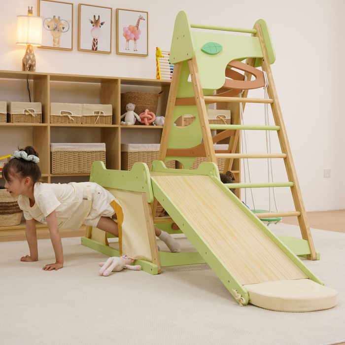 Avenlur Bush 6-in-1 Indoor Wooden Jungle Gym Climber – Montessori Toddler Playset with Slide, Rock Wall, Ladder & More - Sweatfully