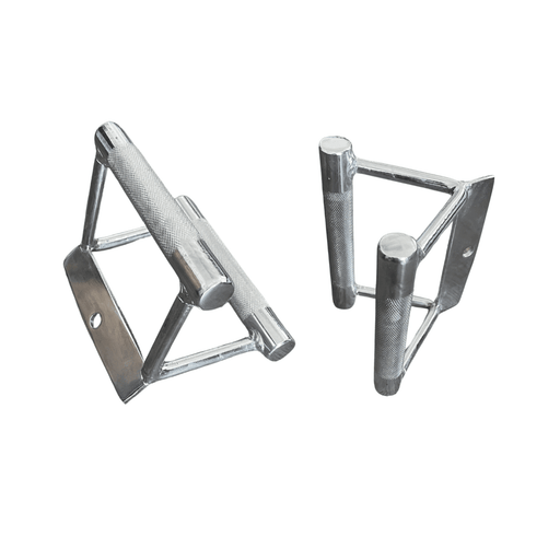 Seated Row  / Close Grip Chin Cable Attachment - Muscle D Fitness - Triangle - Chrome Finish, Knurled Handles - Sweatfully