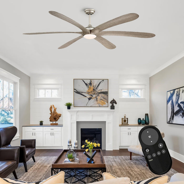 72" Jaydn Farmhouse Satin Nickel DC Motor Downrod Mount Reversible Ceiling Fan with Lighting and Remote Control - Sweatfully
