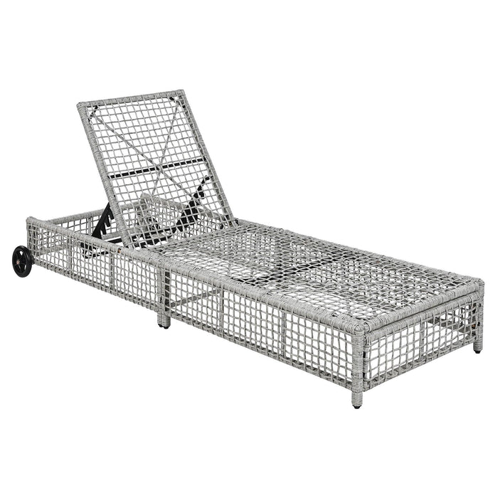 Outdoor Lounge Chair, Patio Chaise Lounge with 5-Position Backrest, Rattan Outdoor Lounge Chair with Cushion and Wheels for Poolside, Backyard, Garden - Sweatfully