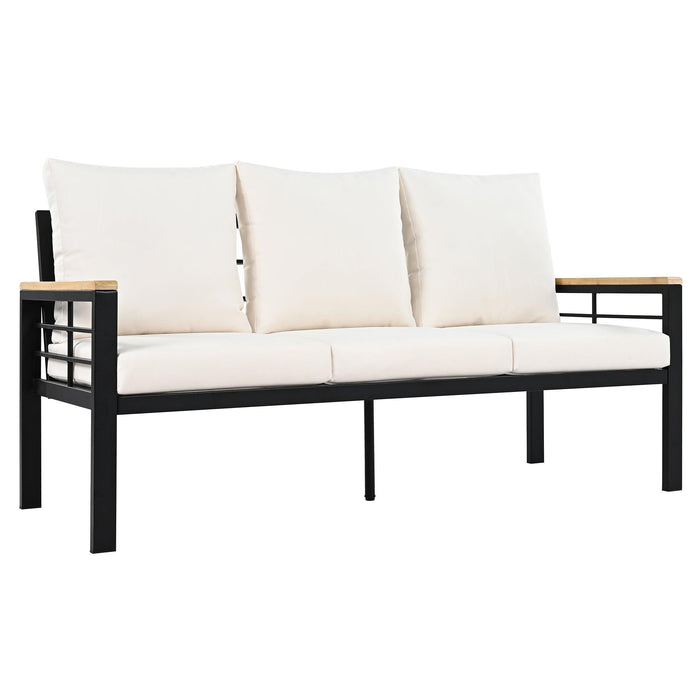 5 Pieces Outdoor Patio Conversation Set with 3-Seat Sofa, Cushions for Backyard, Poolside, Garden - Sweatfully