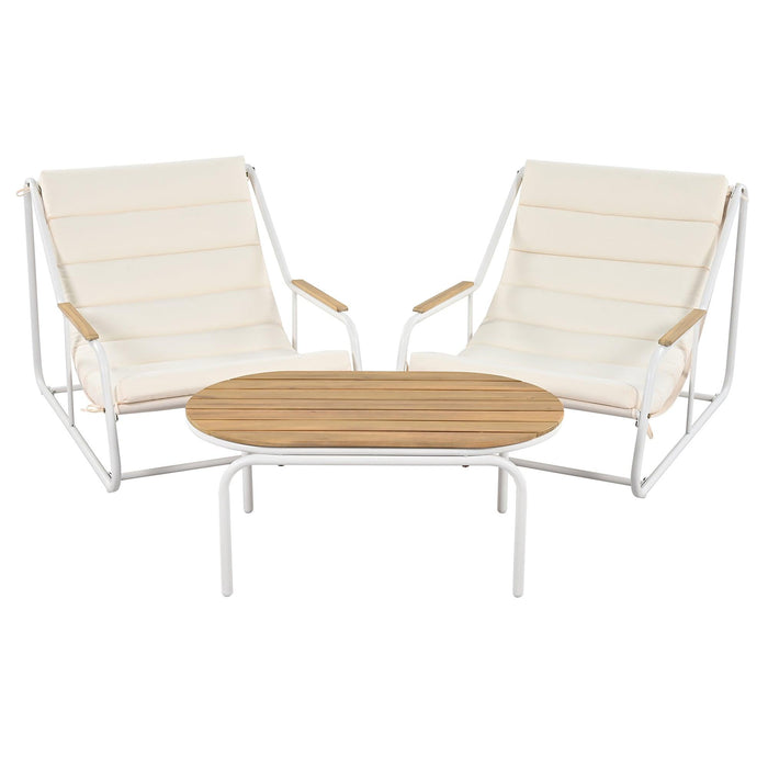 Outdoor Chaise Lounge Chairs Set of 3 with Acacia Side Table, Pool Lounge Chairs for Lawn, Deck, Beach - Sweatfully