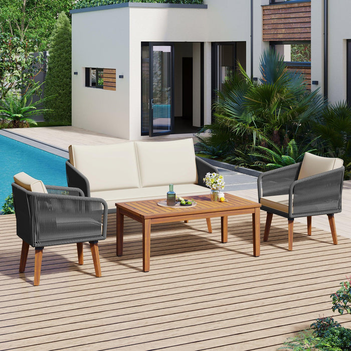 4 Pieces Outdoor Furniture Set with Loveseat, Patio Rope Conversation Set with Cushions for Backyard, Poolside, Garden - Sweatfully