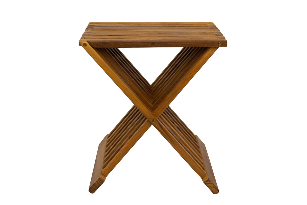 Winchester Teak Shower and Bath Folding Stool with Horizontal Slats - Sweatfully