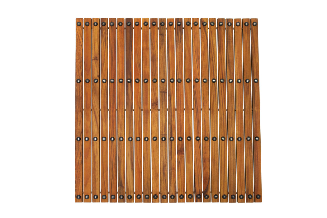 Sapporo Teak Shower and Bath String Mat with Rubber Footing 30″ x 30″ - Sweatfully