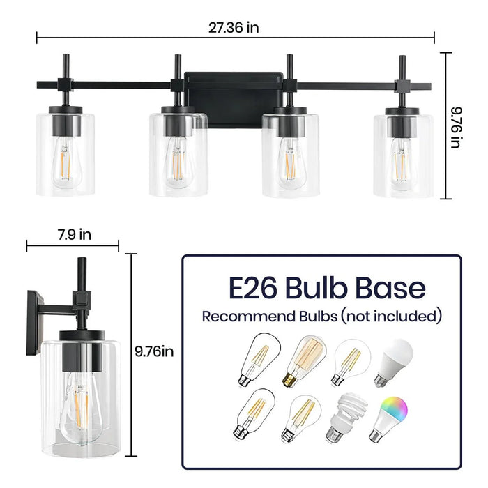 Jasper Modern 4-Light Clear Glass Bathroom Lights Linear Vanity Light - Sweatfully