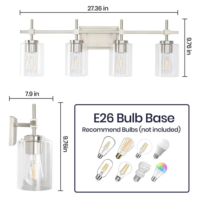 Jasper Modern 4-Light Clear Glass Bathroom Lights Linear Vanity Light - Sweatfully