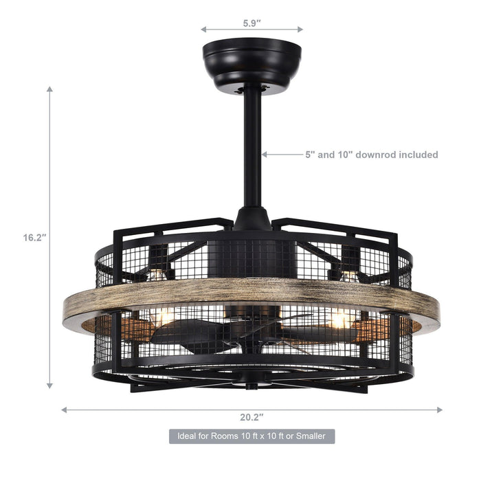 20" Industrial Downrod Mount Fandelier Ceiling Fan with Lighting and Remote Control - Sweatfully