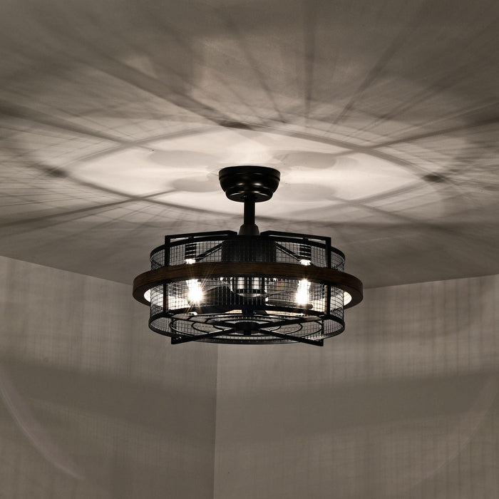 20" Industrial Downrod Mount Fandelier Ceiling Fan with Lighting and Remote Control - Sweatfully