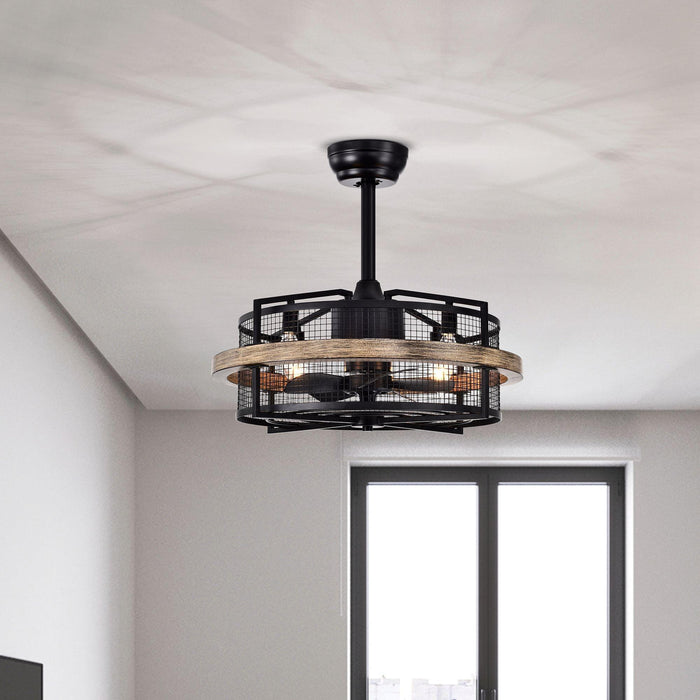20" Industrial Downrod Mount Fandelier Ceiling Fan with Lighting and Remote Control - Sweatfully