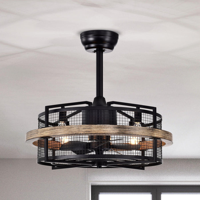 20" Industrial Downrod Mount Fandelier Ceiling Fan with Lighting and Remote Control - Sweatfully