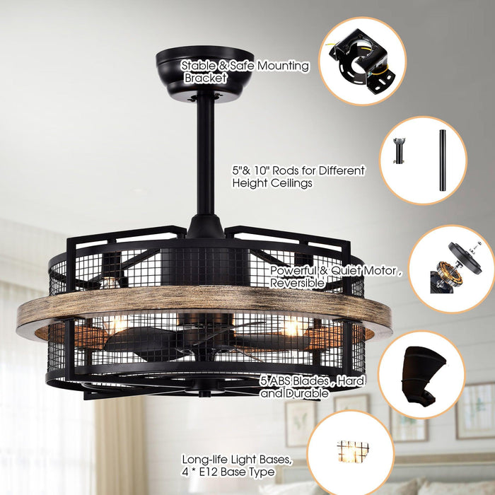 20" Industrial Downrod Mount Fandelier Ceiling Fan with Lighting and Remote Control - Sweatfully
