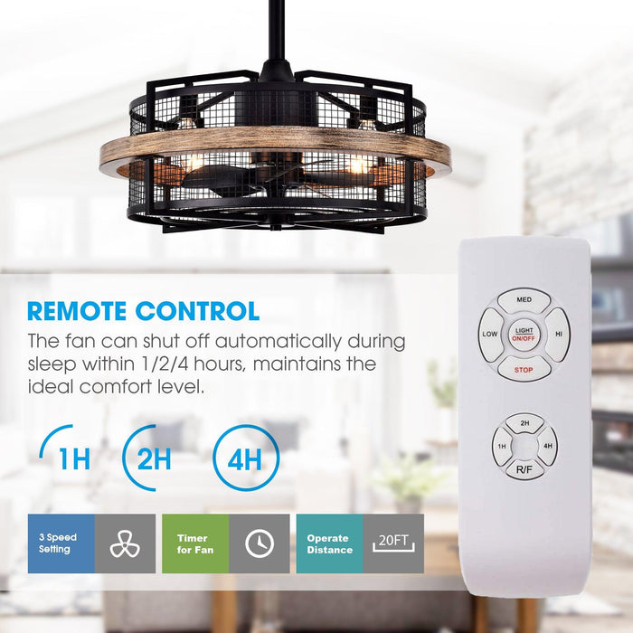 20" Industrial Downrod Mount Fandelier Ceiling Fan with Lighting and Remote Control - Sweatfully