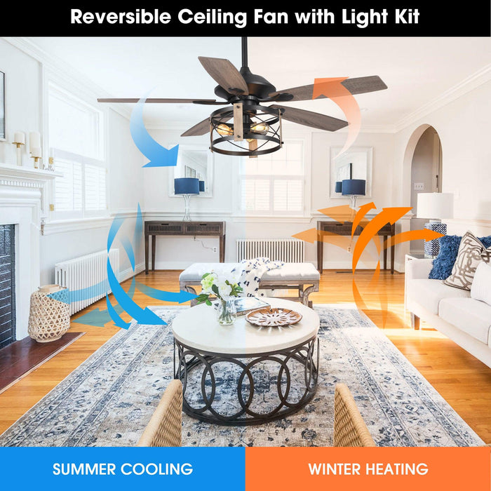 52" Wisner Industrial Downrod Mount Reversible Ceiling Fan with Lighting and Remote Control - Sweatfully
