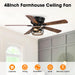 48" Antwerp Farmhouse Flush Mount Reversible Ceiling Fan with Lighting and Remote Control - Sweatfully