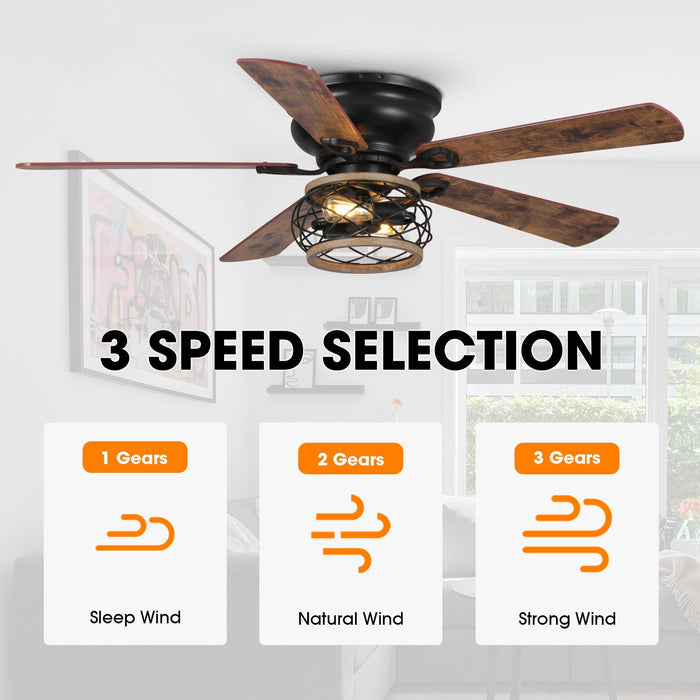 48" Antwerp Farmhouse Flush Mount Reversible Ceiling Fan with Lighting and Remote Control - Sweatfully