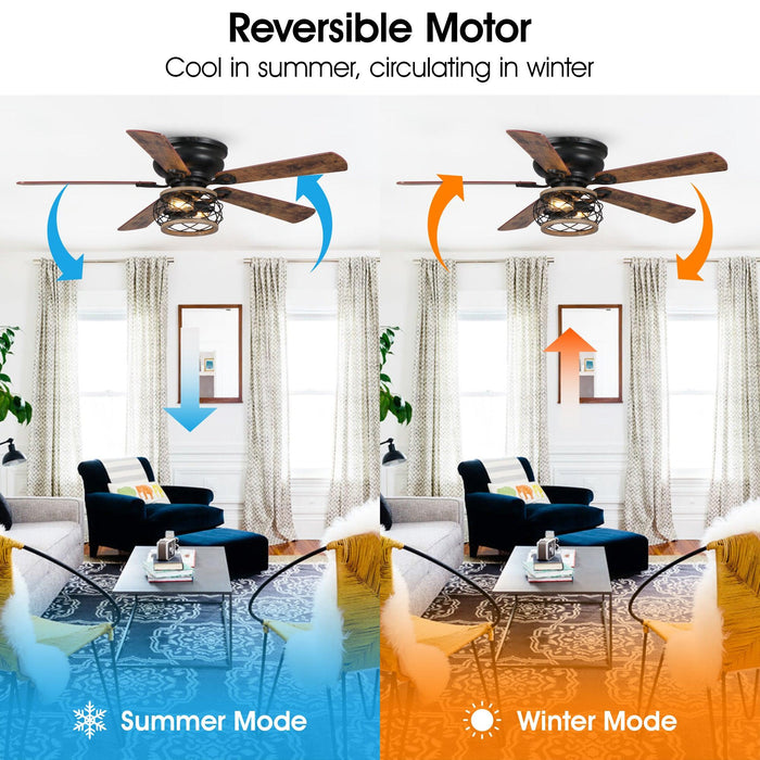48" Antwerp Farmhouse Flush Mount Reversible Ceiling Fan with Lighting and Remote Control - Sweatfully