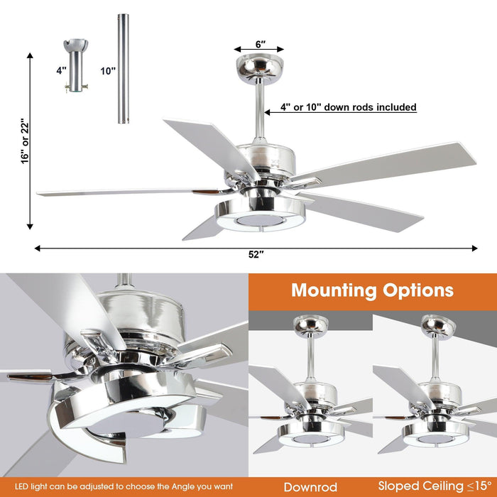 52" Vendome Industrial DC Motor Downrod Mount Reversible Ceiling Fan with Lighting and Remote Control - Sweatfully
