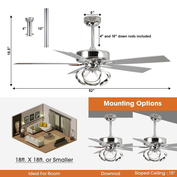 52" Zelda Modern DC Motor Downrod Mount Reversible Ceiling Fan with Lighting and Remote Control - Sweatfully