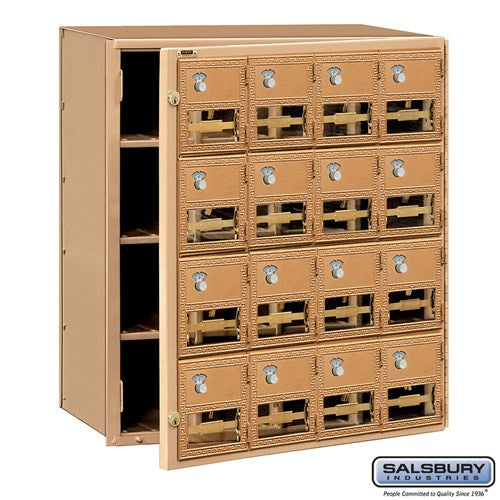 Salsbury Brass Mailbox - 16 Doors with Combination Locks - Front Loading - Sweatfully