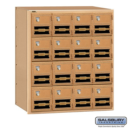 Salsbury Brass Mailbox - 16 Doors with Combination Locks - Rear Loading - Sweatfully