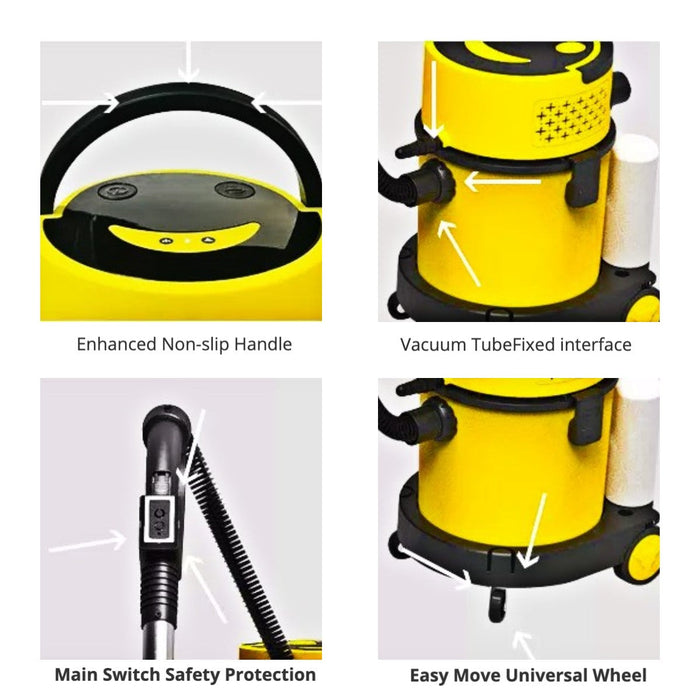 SM20 Wet Dry Shampoo Vacuum Cleaner, Multiple Function Shop Vac, Yellow - Sweatfully