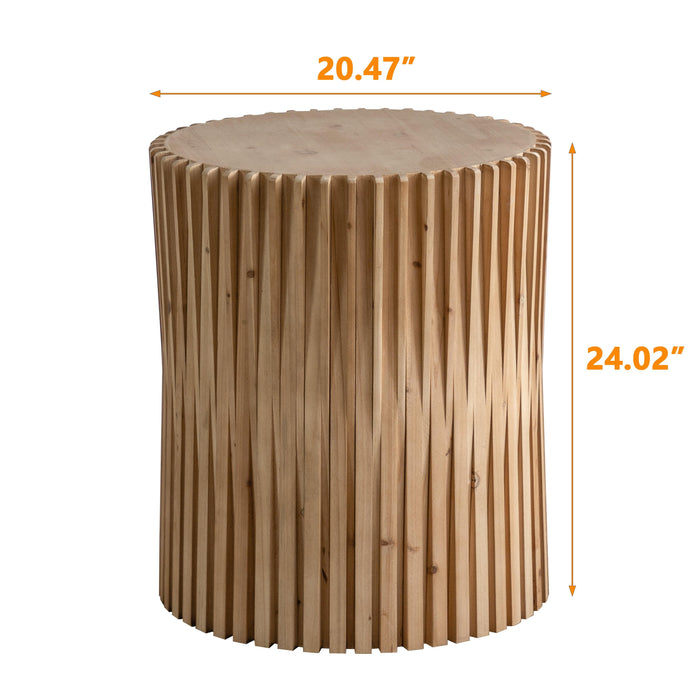 Retro Fashion Style Cylindrical MDF Coffee Table with Vertical Texture Relief Design, Suitable for Living Room, Office and Dining Room - Sweatfully