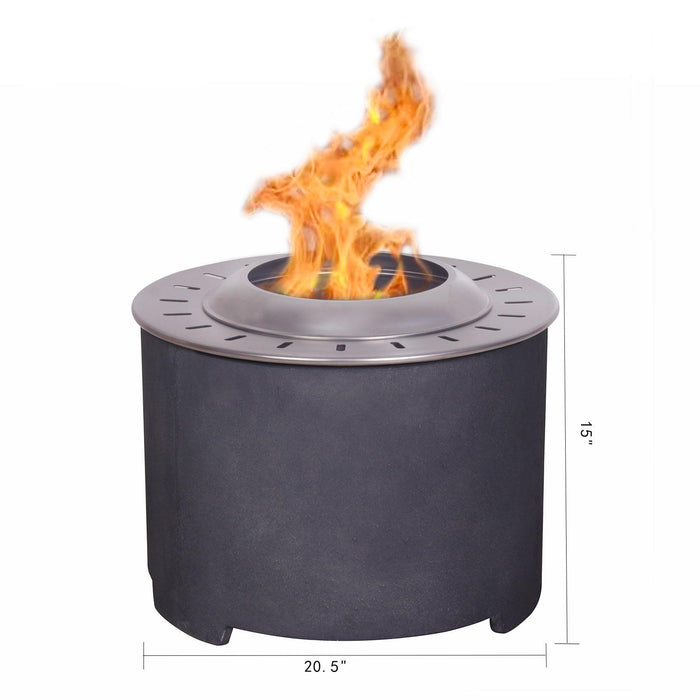 Dark Grey Faux Concrete Texture Smokeless Firepit with Wood Pellet/Twig/Wood as The Fuel for Garden & Outdoor - Sweatfully