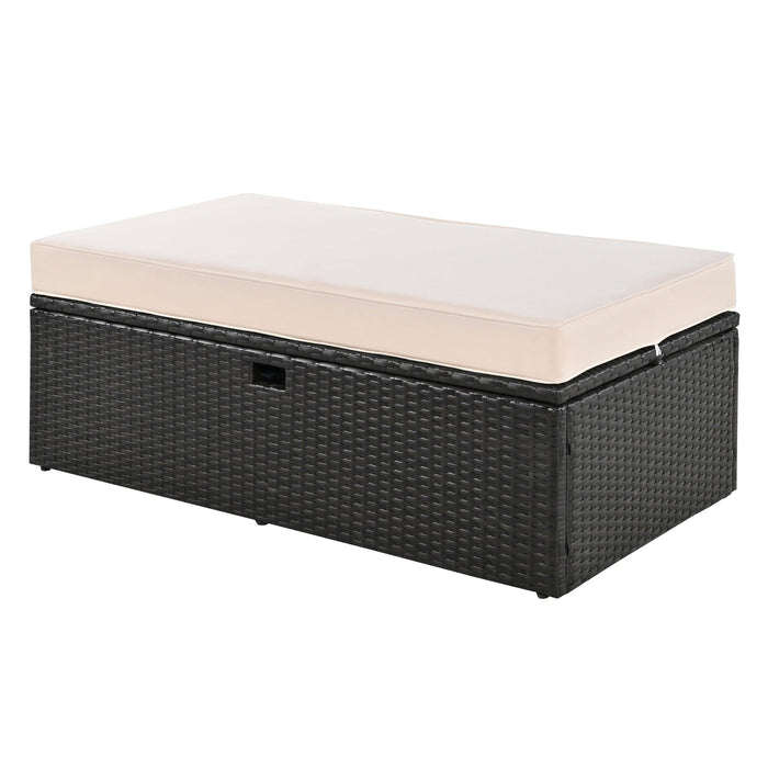 2-Piece Outdoor Rattan Daybed with Bench Lounge Roof Set and Cushions for Poolside, Backyard and Garden - Sweatfully