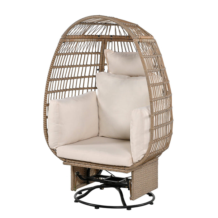 Outdoor Swivel Chair with Cushions, Rattan Egg Patio Chair with Rocking Function for Balcony, Poolside and Garden - Sweatfully