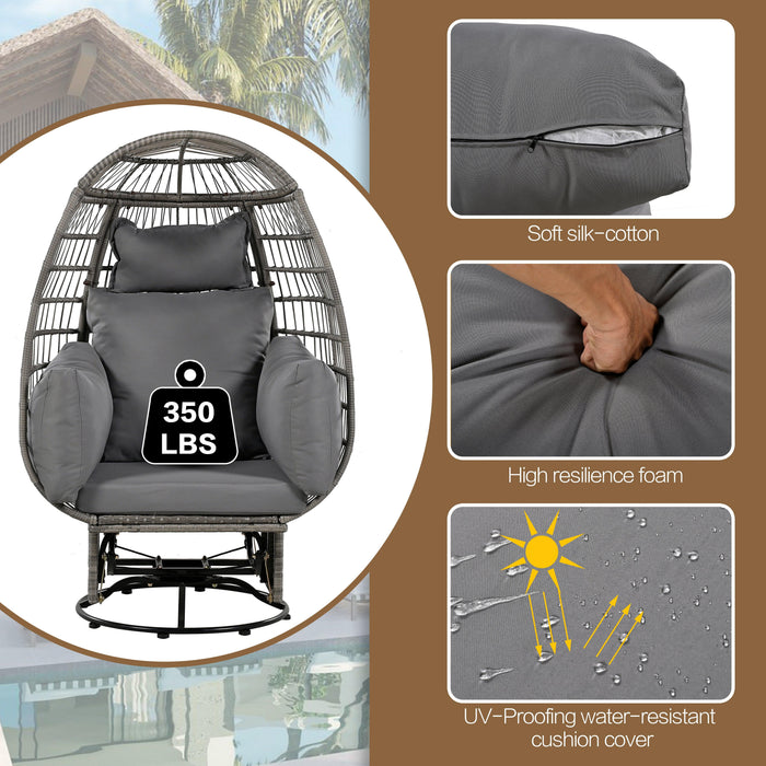 Outdoor Swivel Chair with Cushions, Rattan Egg Patio Chair with Rocking Function for Balcony, Poolside and Garden - Sweatfully