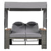 2-Piece Outdoor Rattan Daybed with Bench Lounge Roof Set and Cushions for Poolside, Backyard and Garden - Sweatfully
