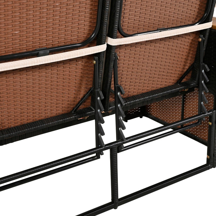 2-Piece Outdoor Rattan Daybed with Bench Lounge Roof Set and Cushions for Poolside, Backyard and Garden - Sweatfully