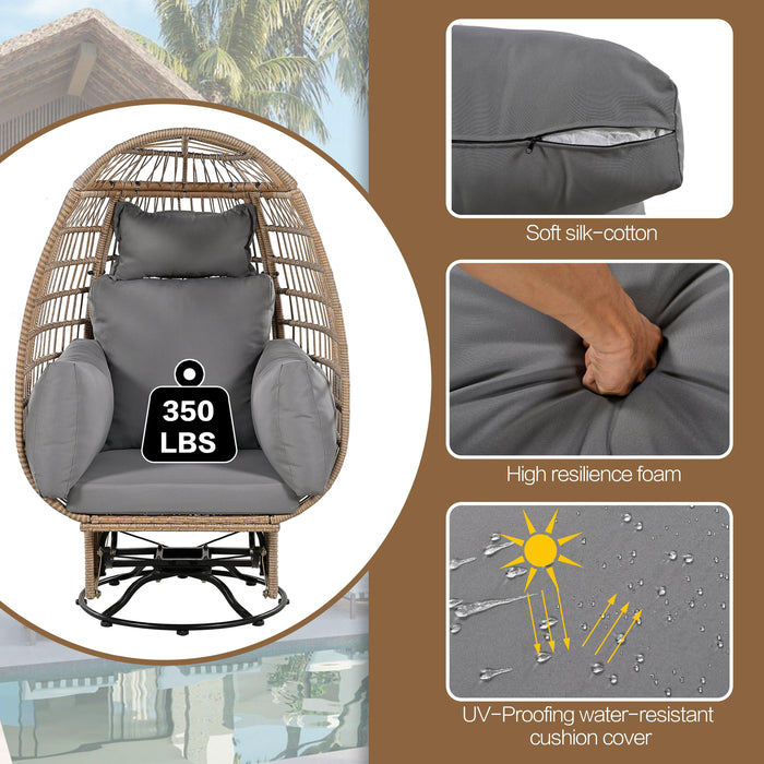 Outdoor Swivel Chair with Cushions, Rattan Egg Patio Chair with Rocking Function for Balcony, Poolside and Garden - Sweatfully