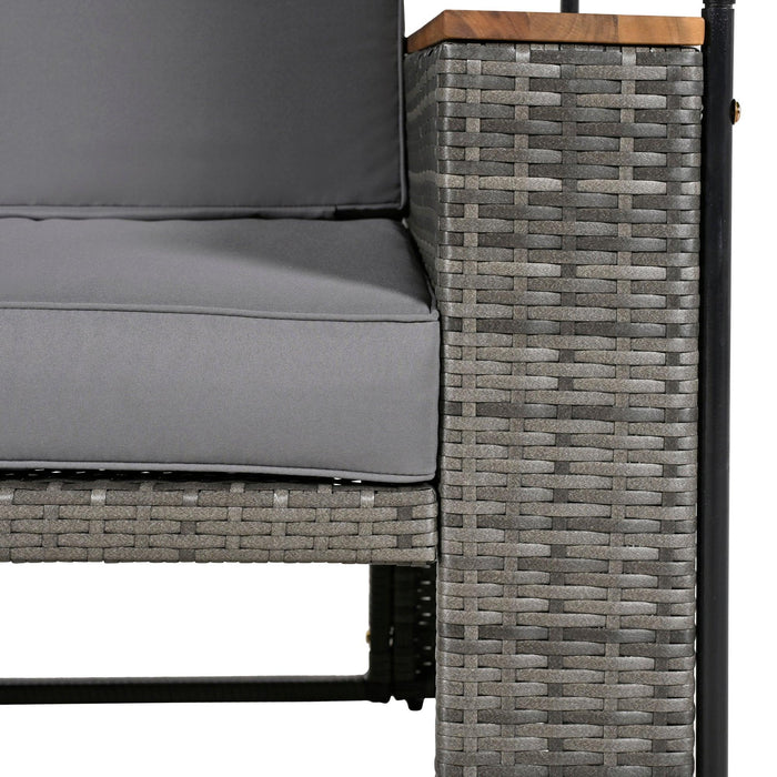 2-Piece Outdoor Rattan Daybed with Bench Lounge Roof Set and Cushions for Poolside, Backyard and Garden - Sweatfully